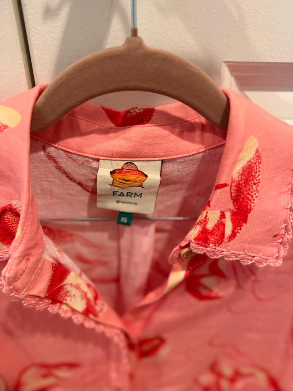 Farm Rio Linen/Cotten Lobster Button-Up Top and shorts
